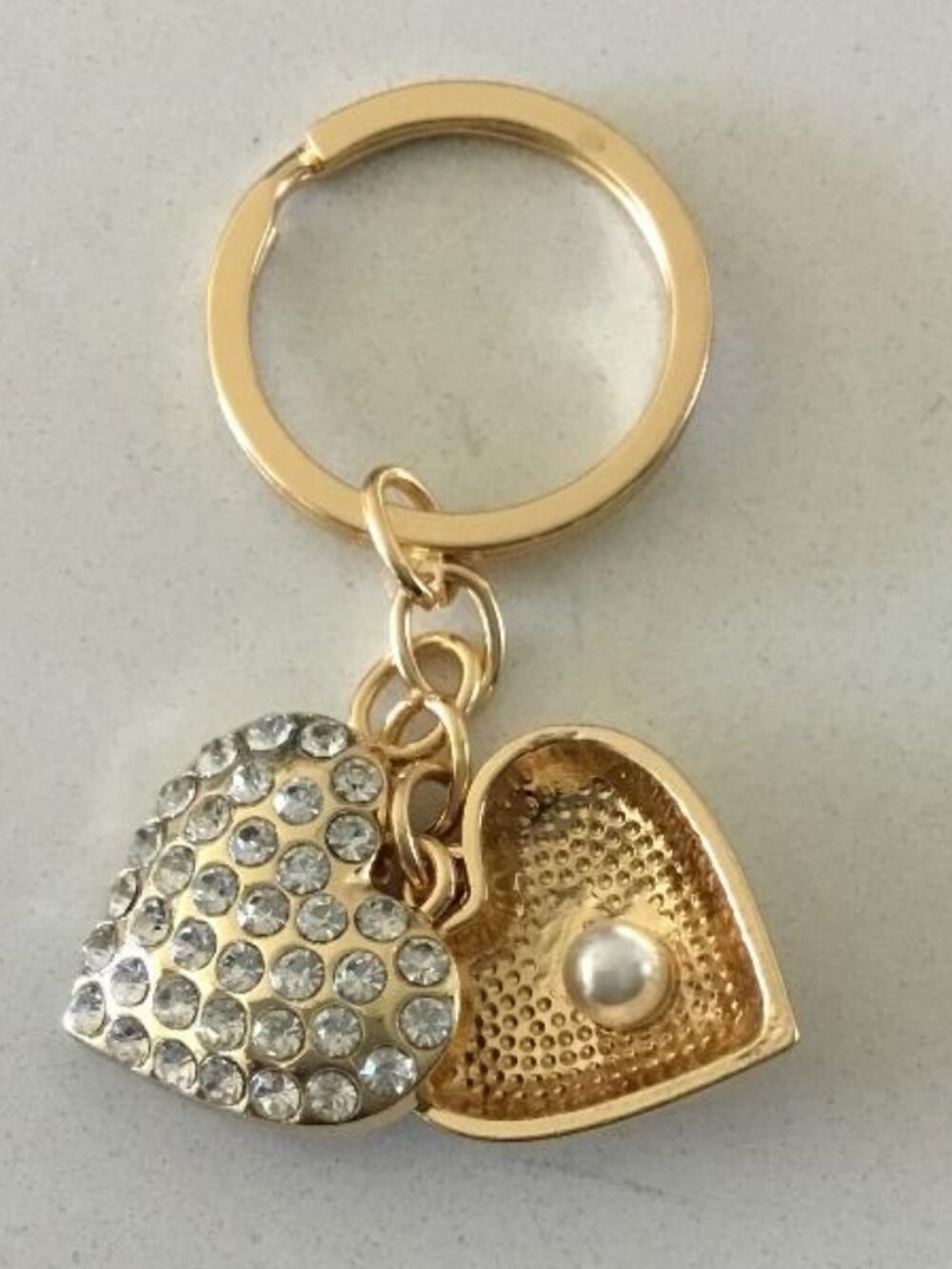 Heart Shaped Rhinestone and Pearl Keychain Bag Charm with Double Charms NWOT